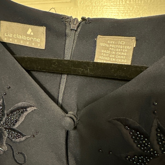 Vintage 80’s Liz Claiborne Size 10 Navy Beads Embroider Dresses L\S Shift Lined - Picture 5 of 7